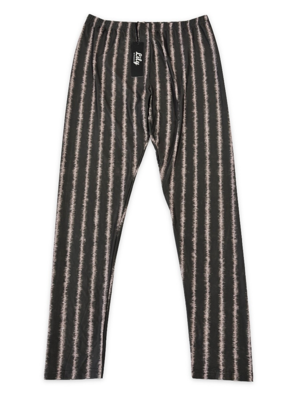 Lily by Firmiana Women Leggings Black Beige Ikat Stripe L/XL Elastic Waist NWT